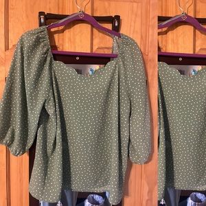 Green and white polka dot off shoulder top